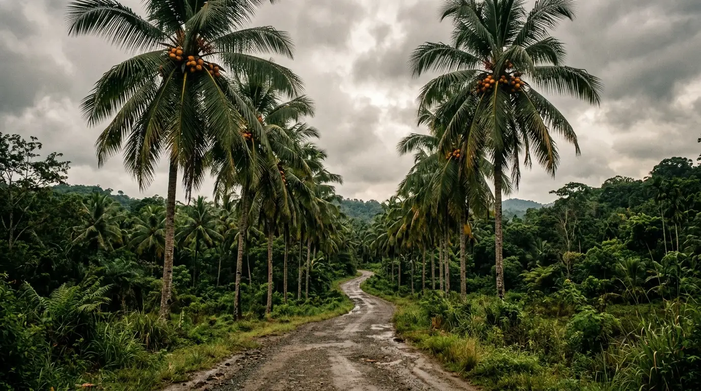 King Coconut-Palmen (Thambili) entlang einer Landstraße in Sri Lanka — Anbauregion Westküste